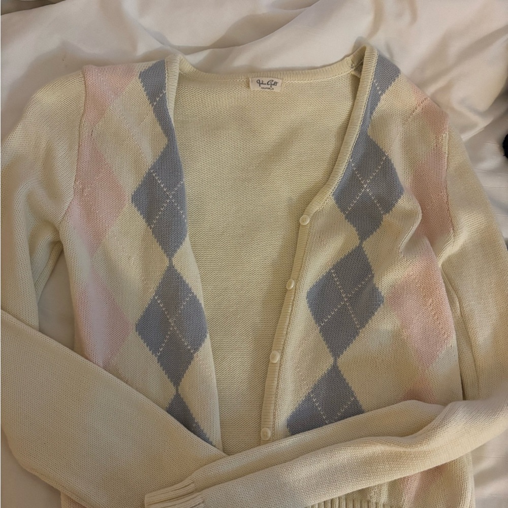 Brandy Melville Cream and Pastel Argyle Cardigan